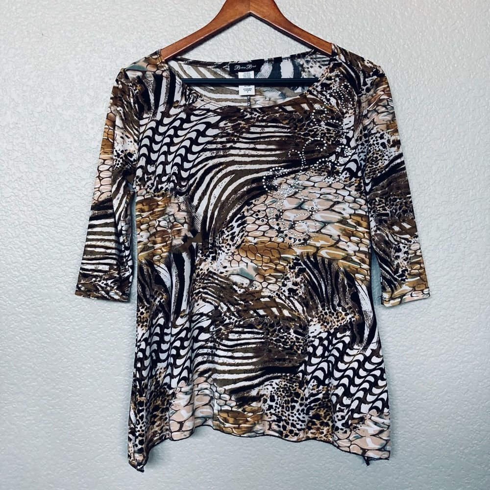 Brittany Black Studded Embellished Animal Print Top S